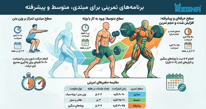 برنامه های تمرینی برای مبتدی، متوسط و پیشرفته